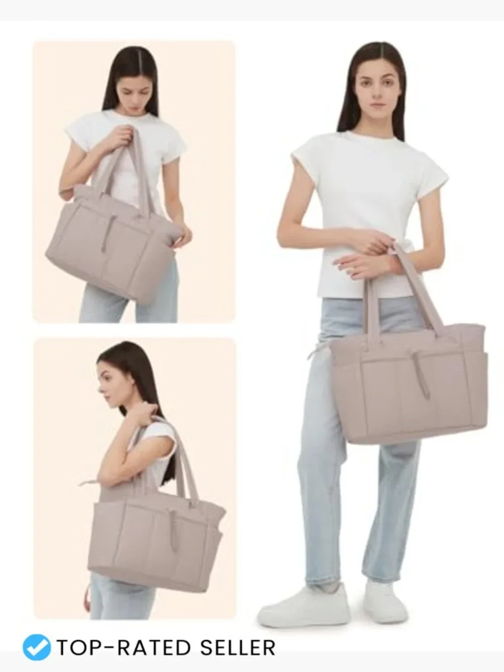 Puffy Tote Bag for Women Spacious Work Travel Gym Shoulder Bag with Laptop